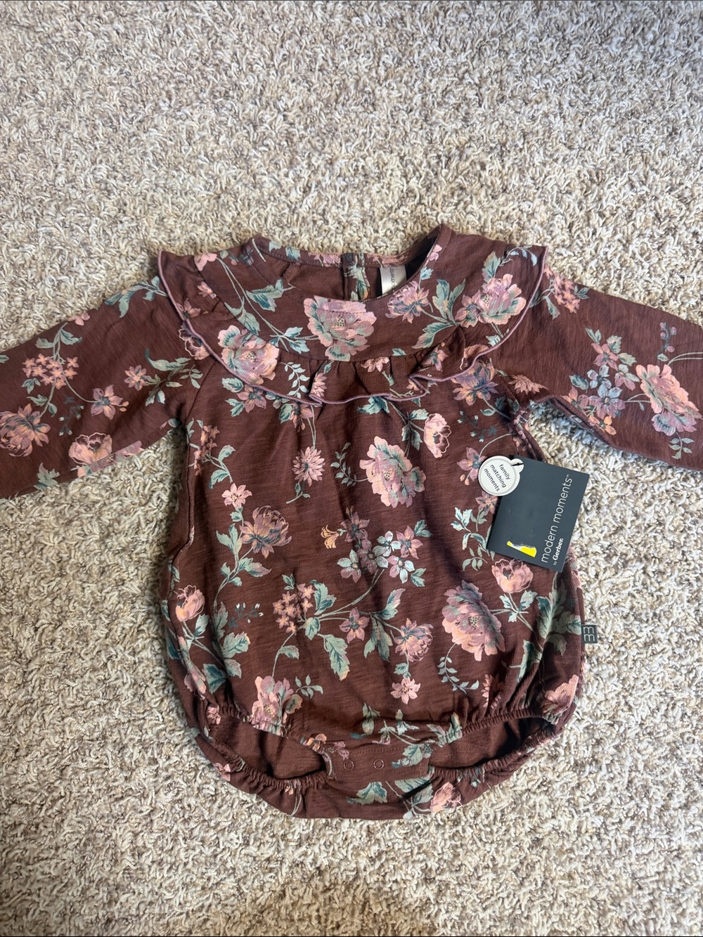 Gerber Brown Floral Ruffle-Trim Long-Sleeve Bodysuit